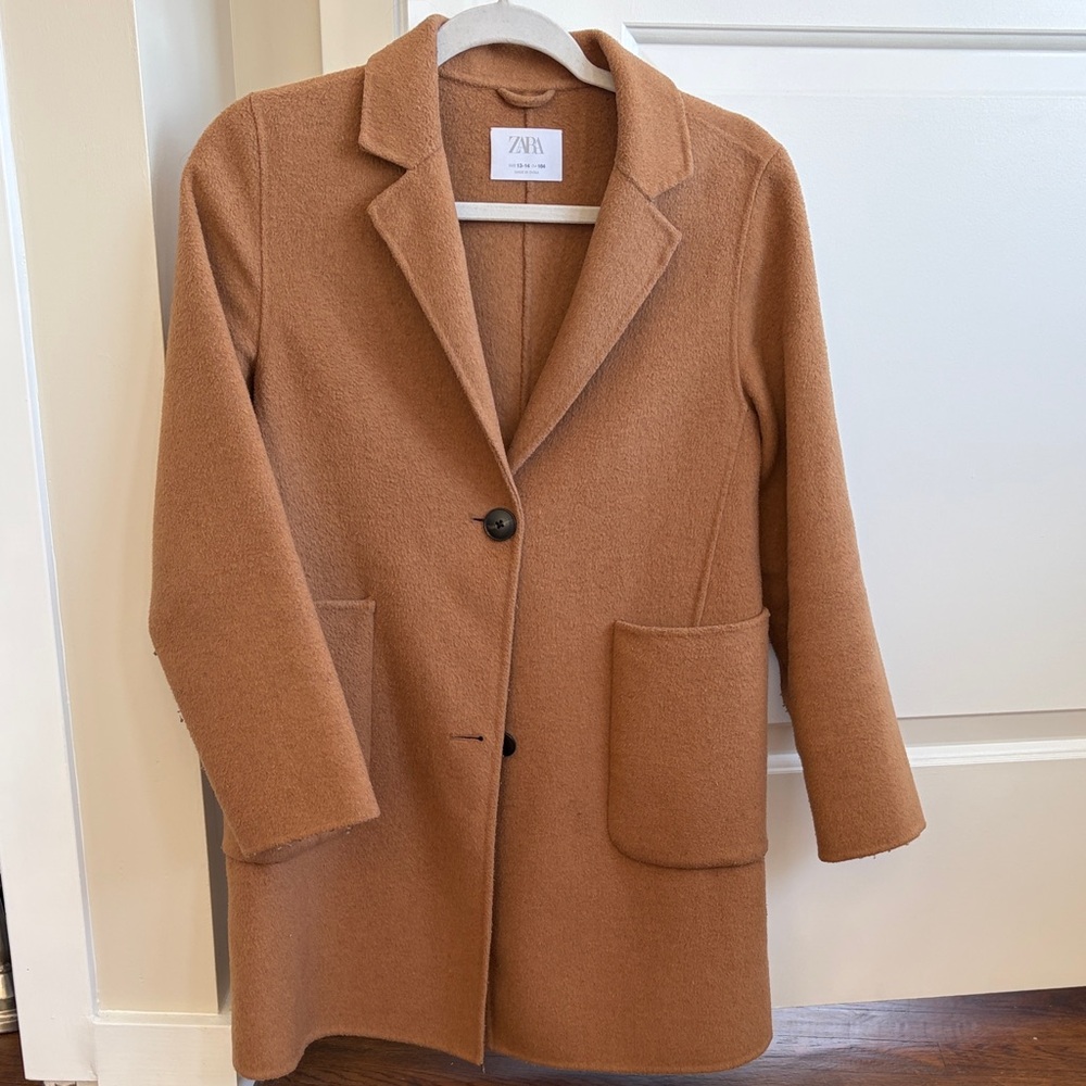 Zara Camel Single-Button Wool-Blend Coat